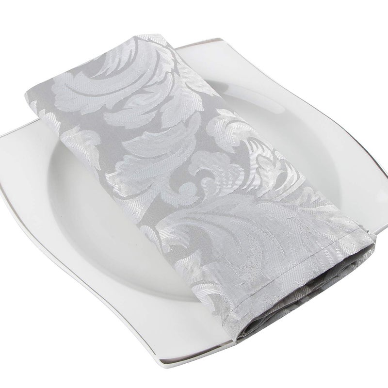 EHouseHome Damask Jacquard Cloth Napkins Waterproof Spillproof Polyester Fabric Napkins Silver Grey, Set of 12, 17 x 17 Inch - Image 2